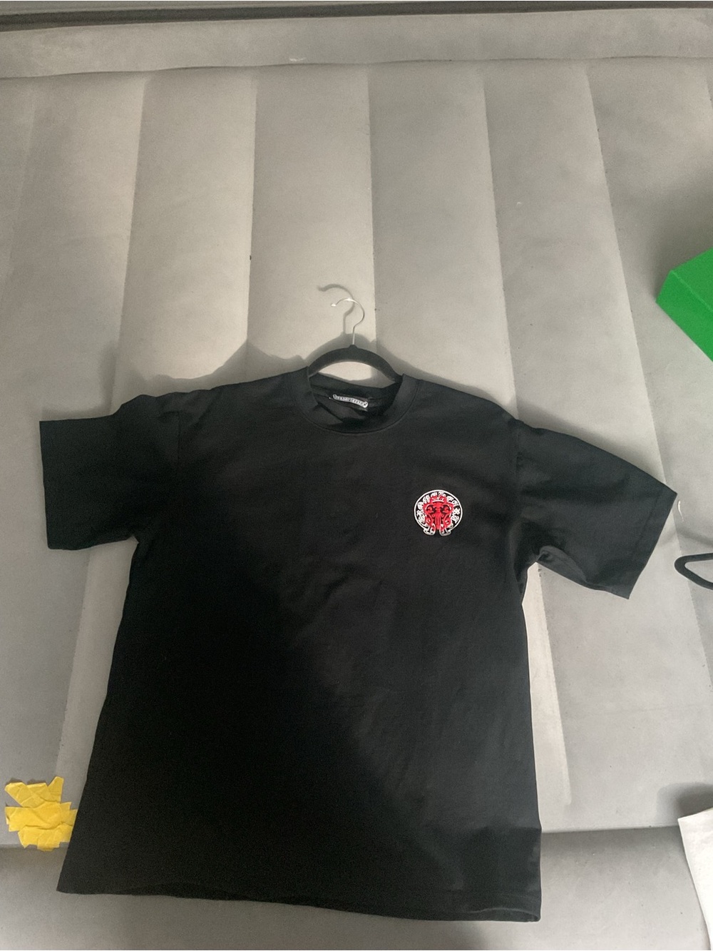 Chrome Hearts Black Short Sleeve Tee with Red Chest Emblem